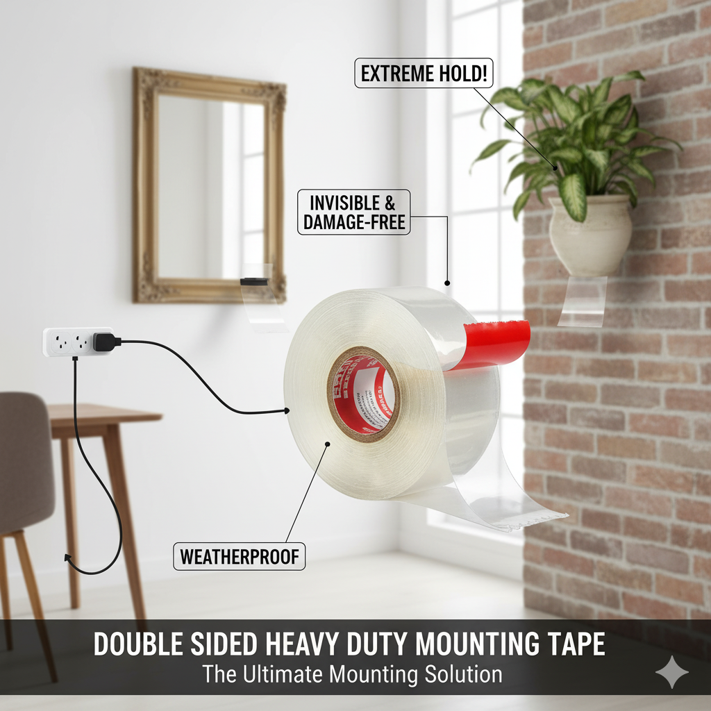 Double Sided Heavy Duty Mounting Tape - Two Sided Adhesive (3 Meter, Pack of 2)