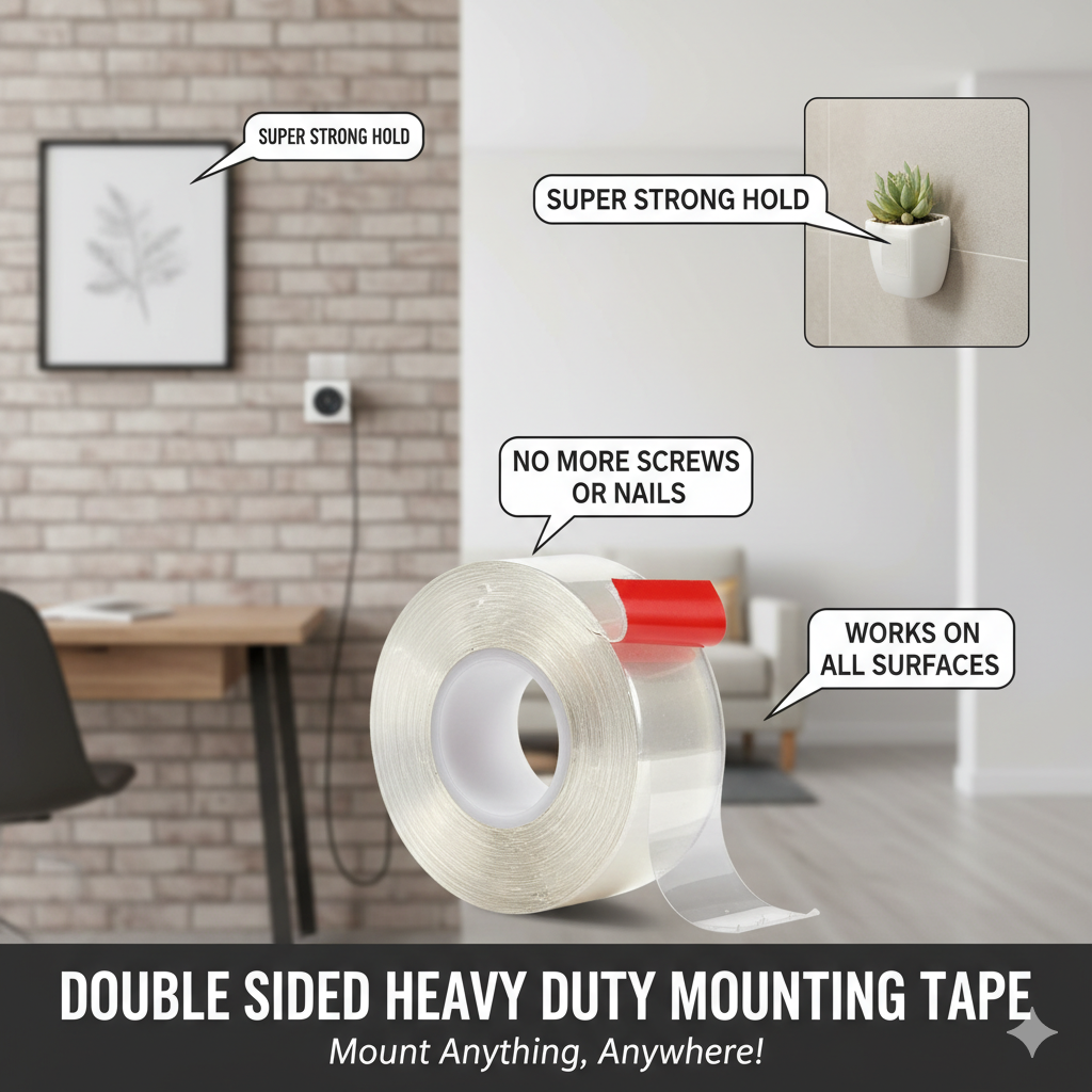 Double Sided Heavy Duty Mounting Tape - Two Sided Adhesive (3 Meter, Pack of 2)