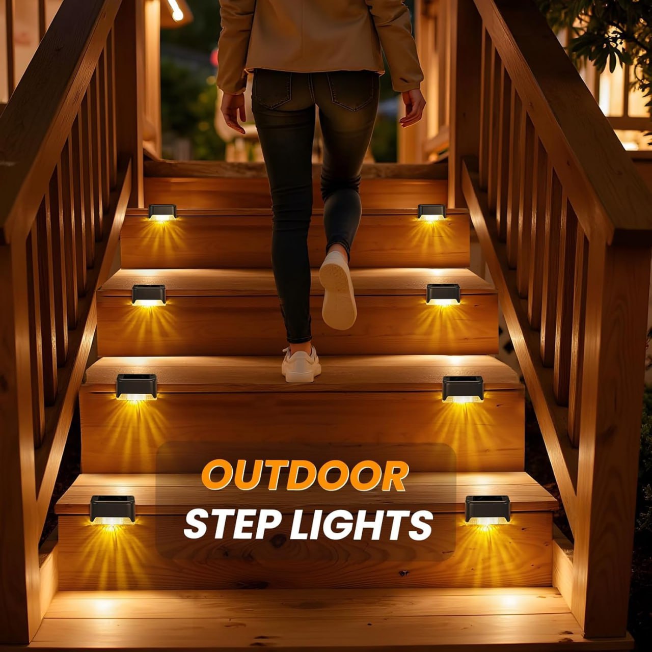 Solar-powered, waterproof deck lights for outdoors