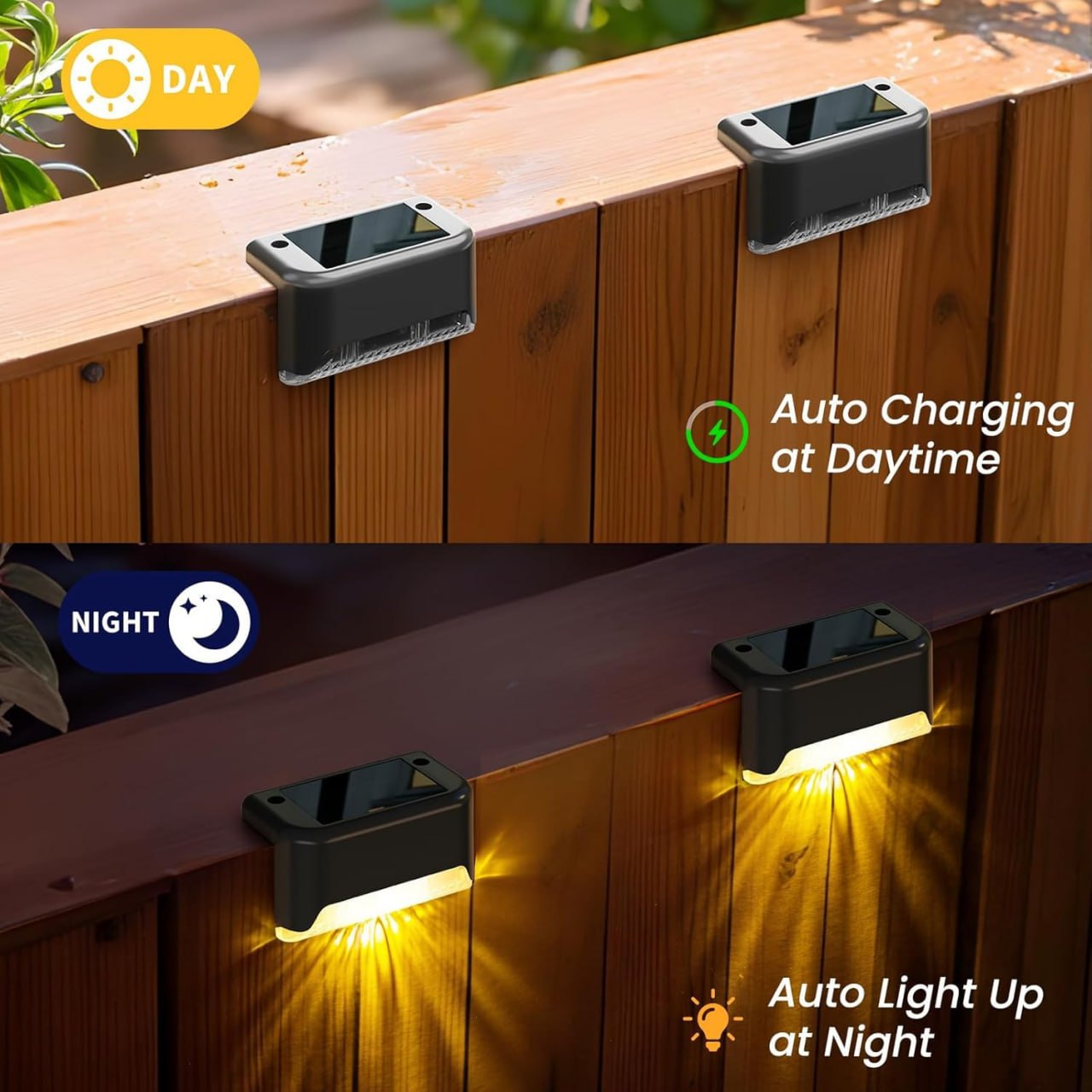 Solar-powered, waterproof deck lights for outdoors