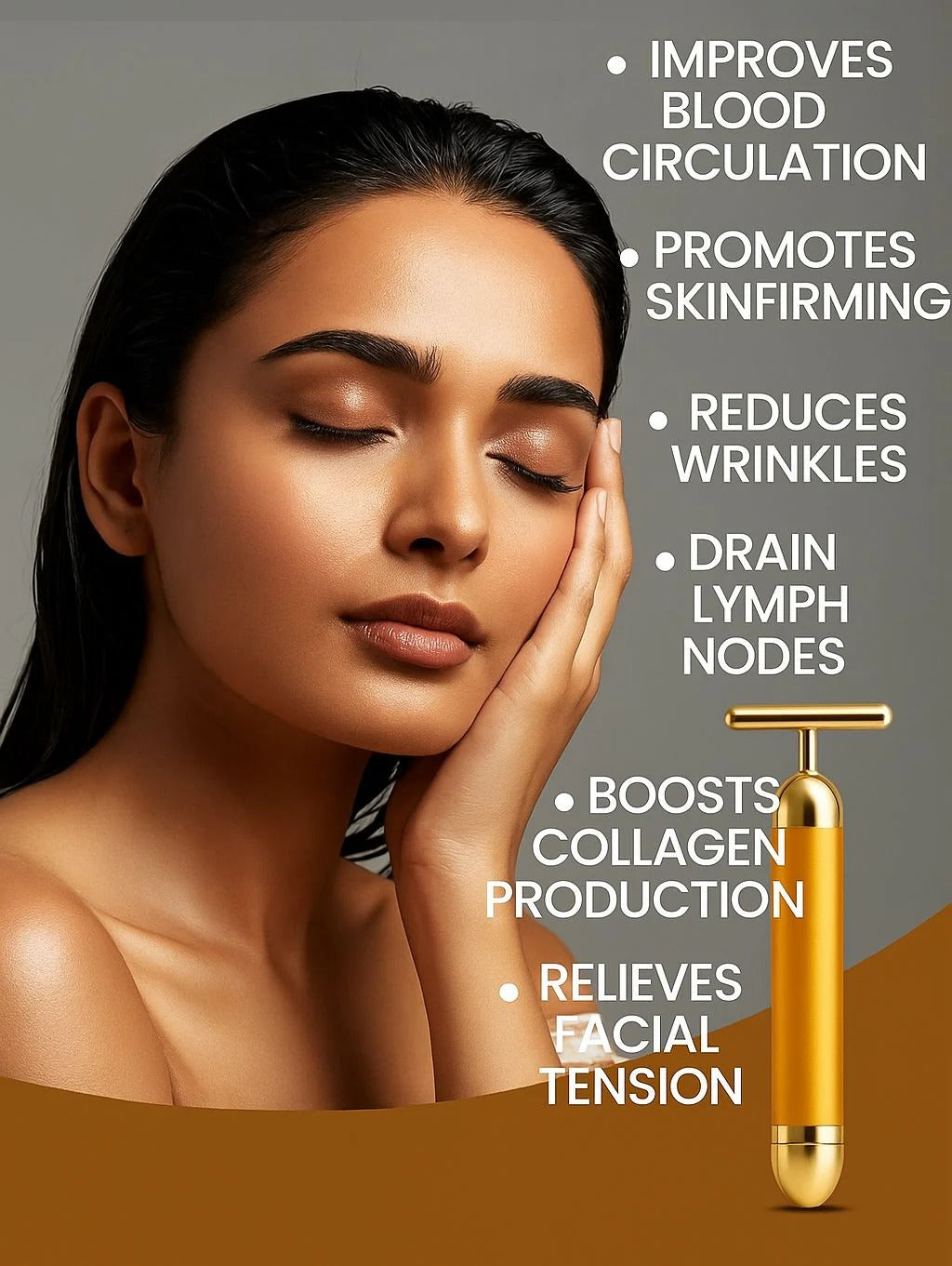 24K Gold Energy Beauty Bar Electric Facial Massage Roller