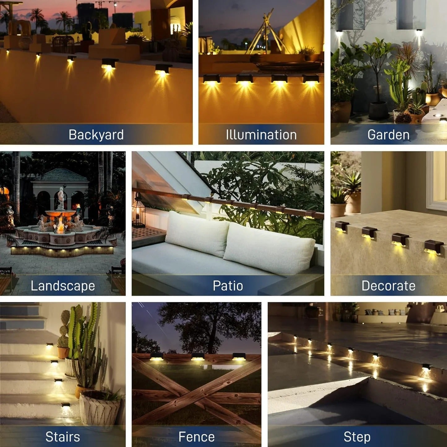 Solar-powered, waterproof deck lights for outdoors